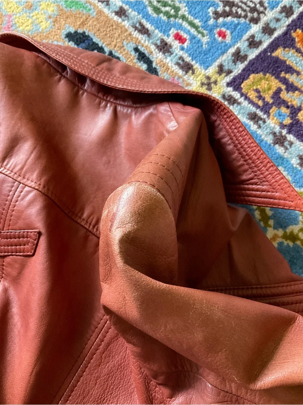Men's Vintage Red Brown Leather Button Jacket Size 40